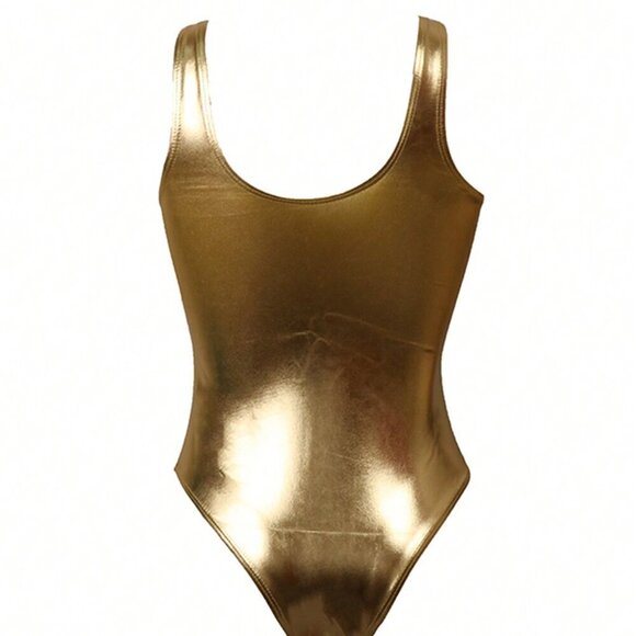 Gold Women's Cross Swimsuit With Foil Fabric - Picture 4 of 4